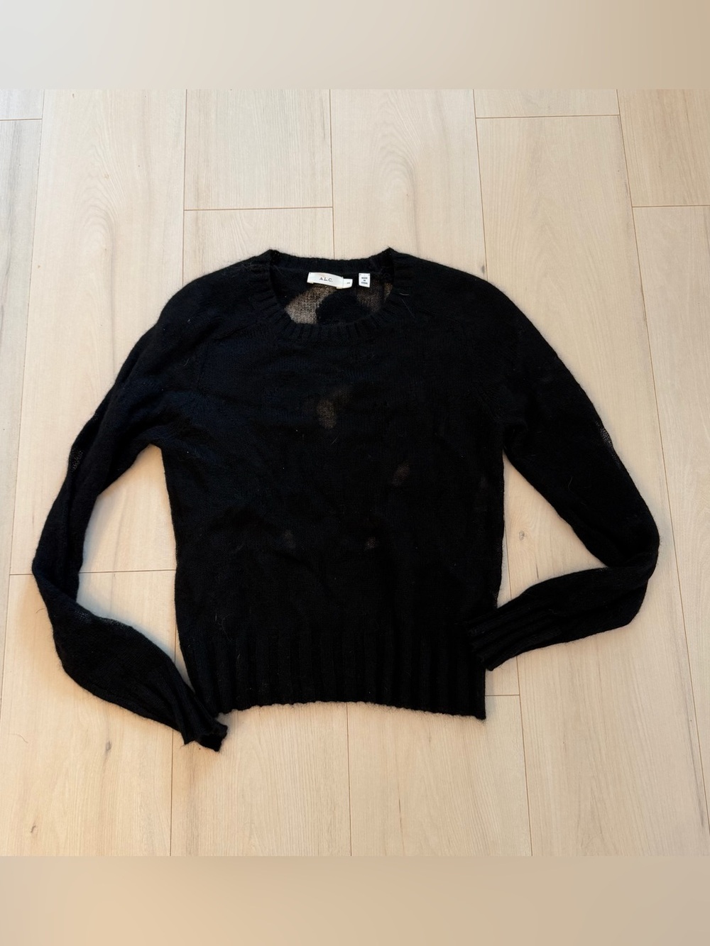 A.L.C. Black Sheer Crewneck Sweater